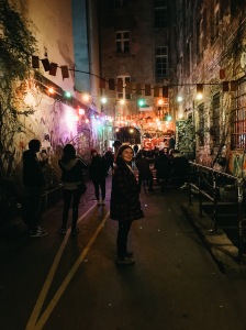 A bar-filled alley in Berlin.